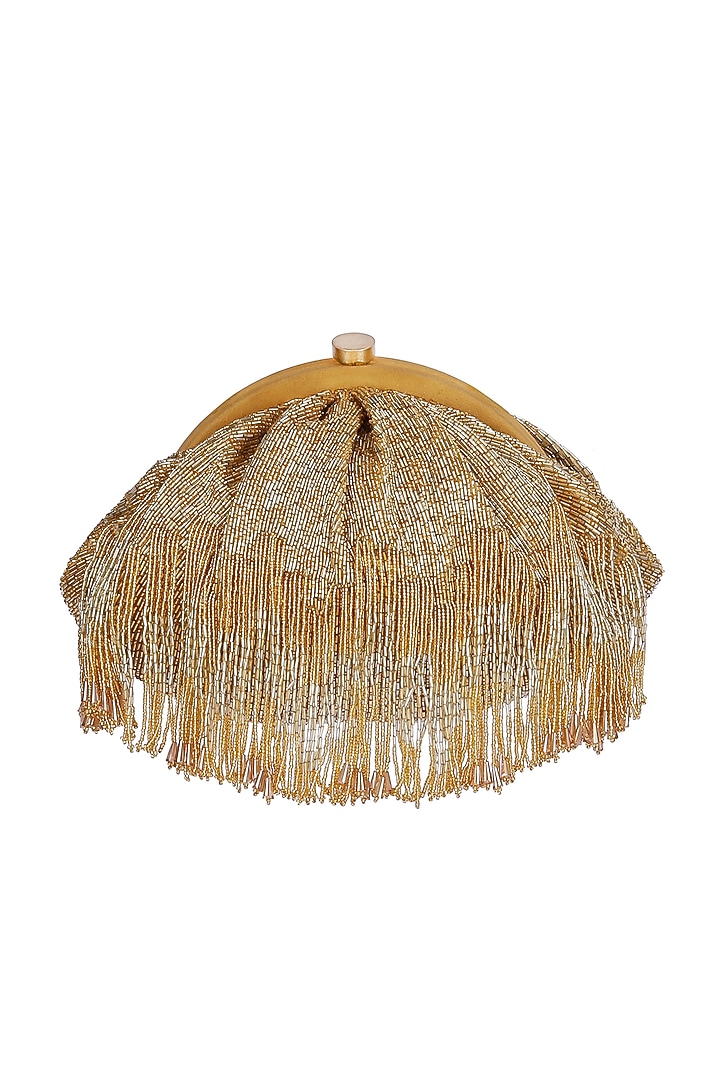 Gold Crystal Embroidered Pouch With Handle by Lovetobag at Pernia's Pop Up Shop
