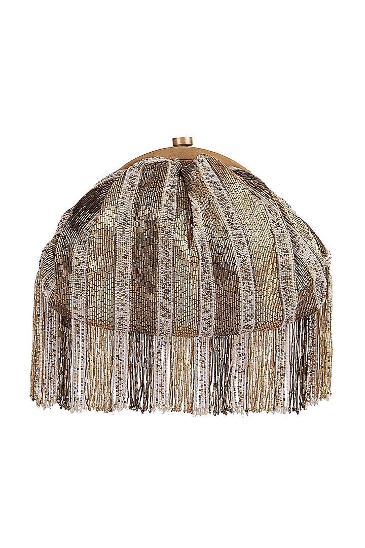 Gold Crystal Embroidered Pouch With Handle by Lovetobag at Pernia's Pop Up Shop