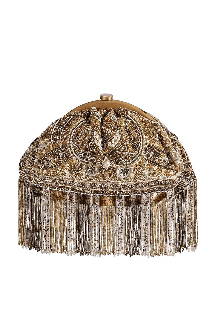 Gold Crystal Embroidered Pouch With Handle by Lovetobag at Pernia's Pop Up Shop