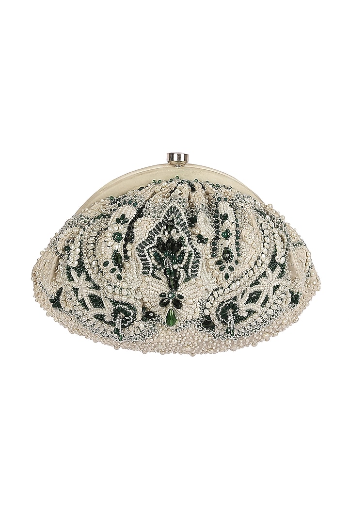 Emerald Green Embroidered Pouch With Handle by Lovetobag at Pernia's Pop Up Shop