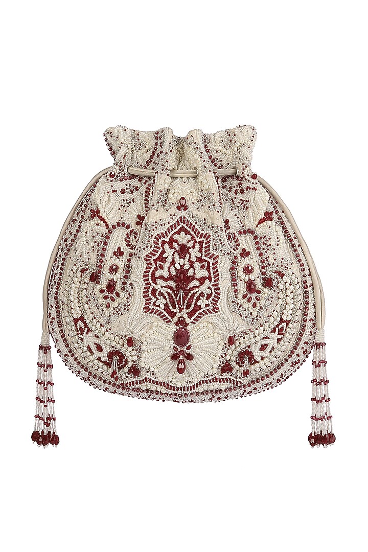 Ruby Red Embroidered Pouch With Handle by Lovetobag at Pernia's Pop Up Shop