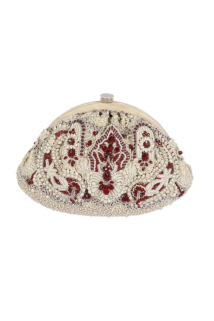 Ruby Red Hand Embroidered Pouch With Handle by Lovetobag at Pernia's Pop Up Shop