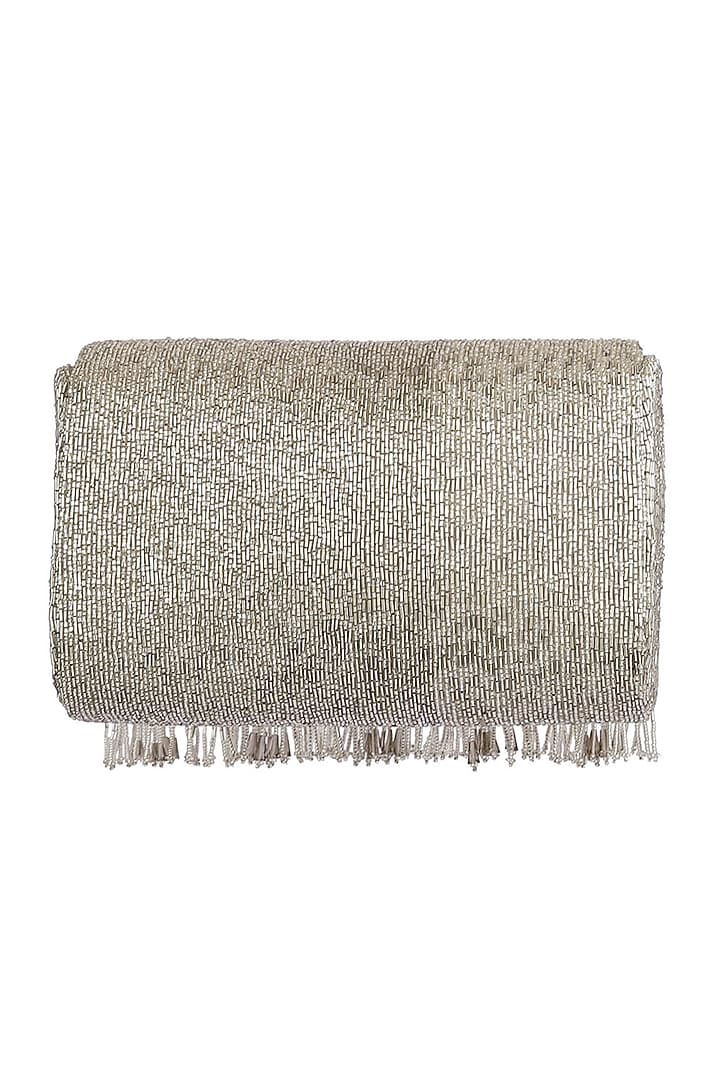 Lustrous Silver Embroidered Flapover Clutch by Lovetobag at Pernia's Pop Up Shop