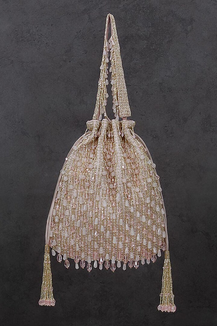 Rose Quartz Pink Embroidered Opal Potli by Lovetobag at Pernia's Pop Up Shop