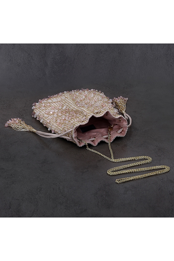 Rose Quartz Pink Embroidered Opal Potli by Lovetobag at Pernia's Pop Up Shop