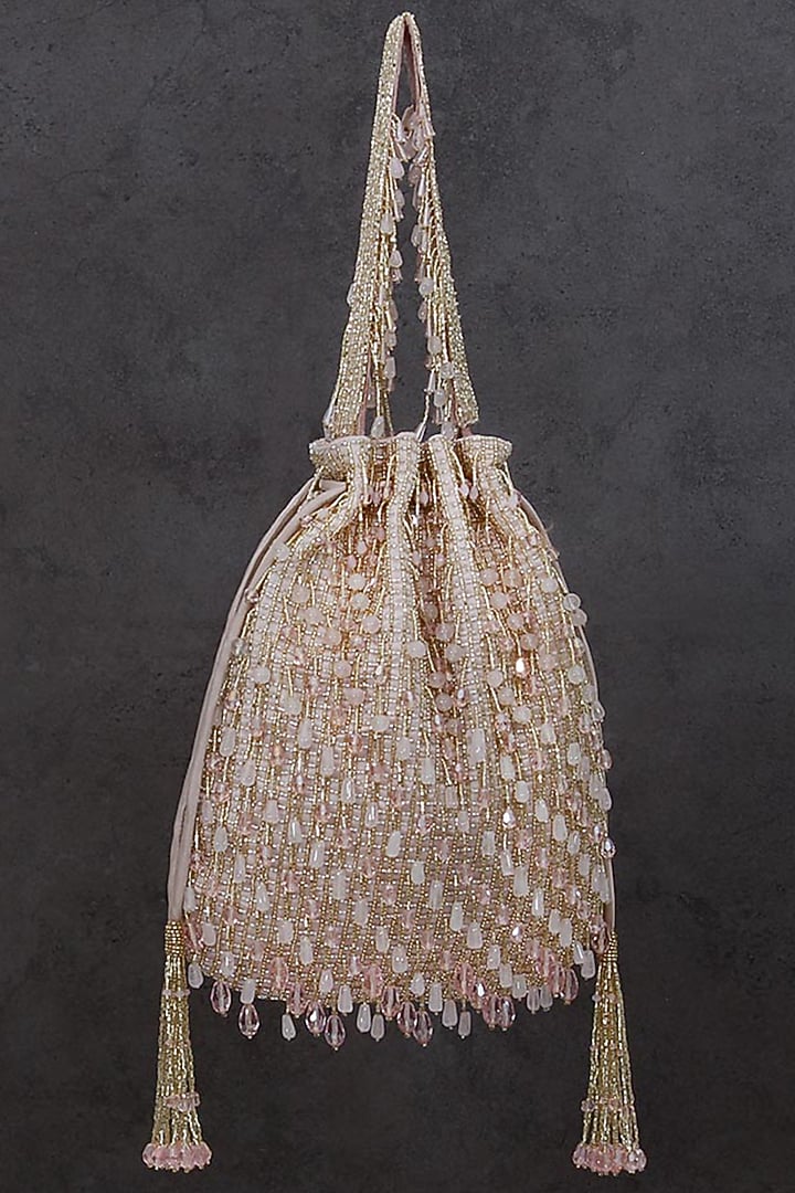 Rose Quartz Pink Embroidered Opal Potli by Lovetobag at Pernia's Pop Up Shop
