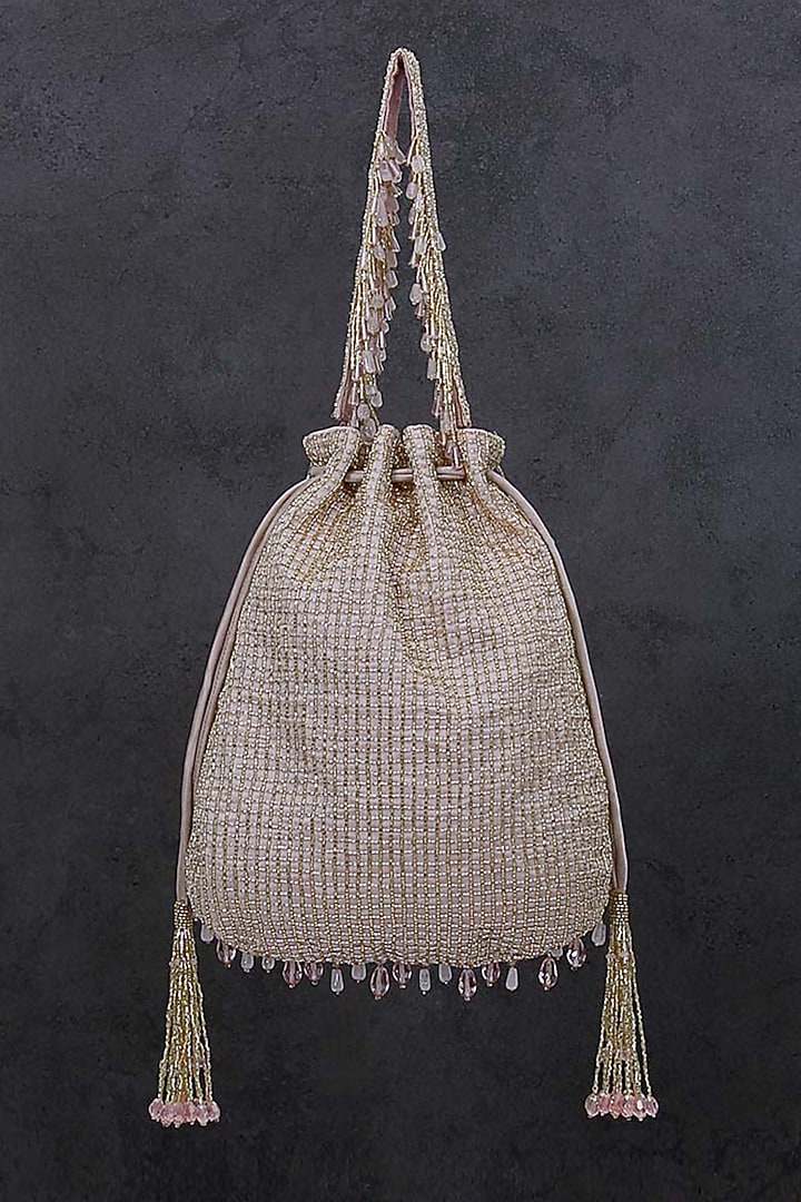Rose Quartz Pink Embroidered Opal Potli by Lovetobag at Pernia's Pop Up Shop