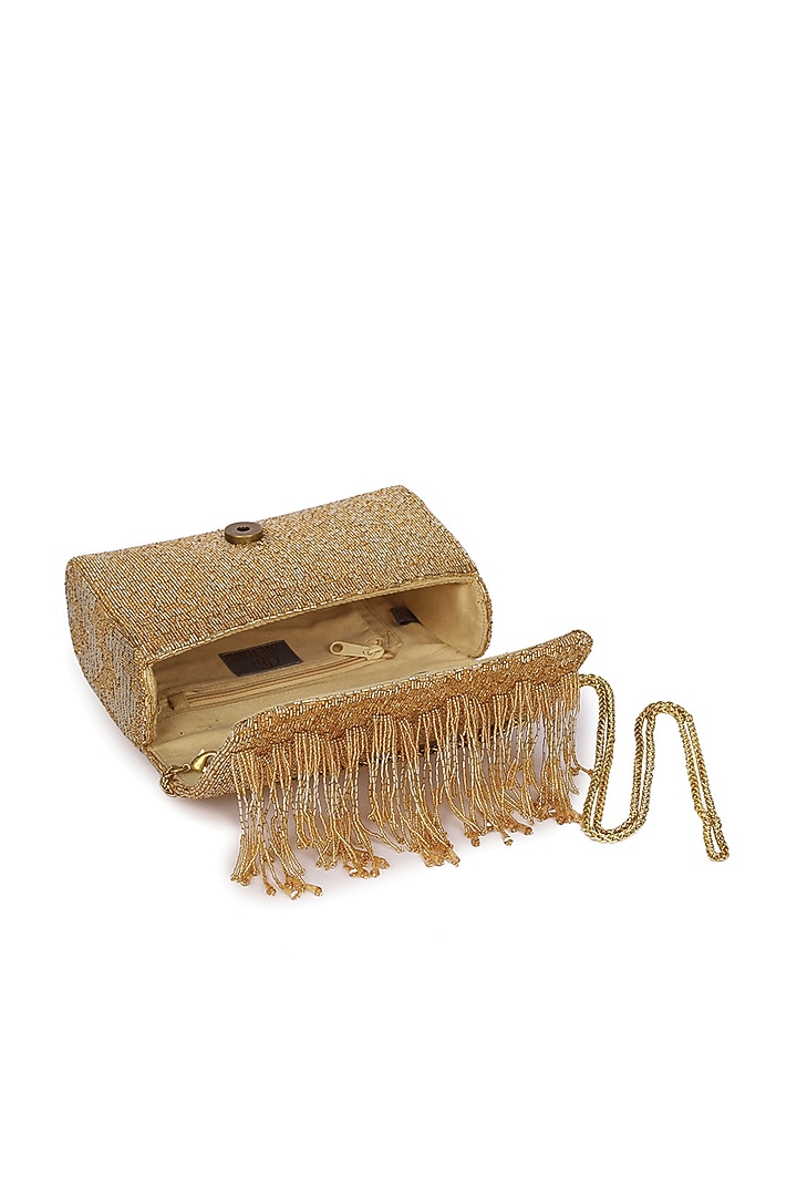 Gold Embroidered Flapover Clutch by Lovetobag at Pernia's Pop Up Shop