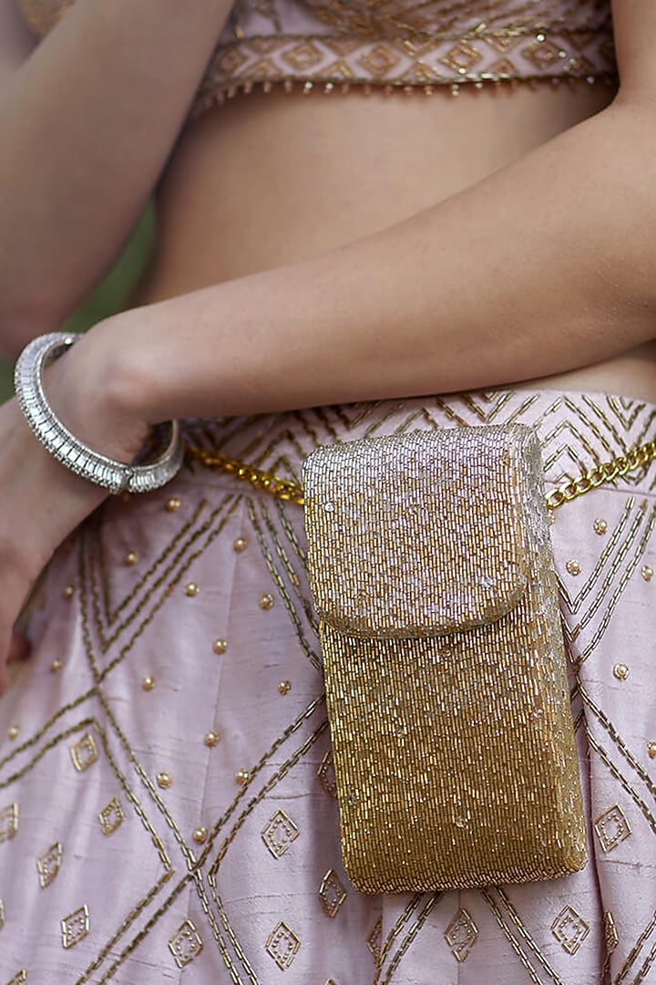 Gold Embroidered Mobile Pouch by Lovetobag at Pernia's Pop Up Shop