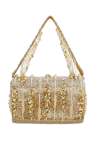 Gold & Silver Embroidered Flapover Clutch by Lovetobag
