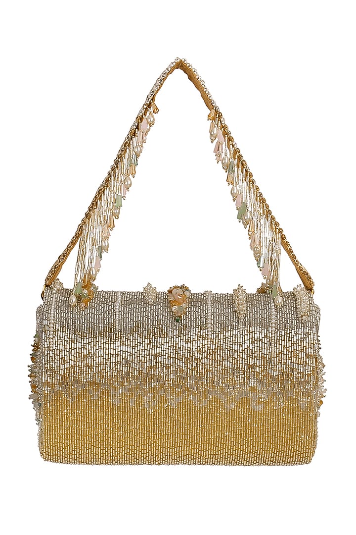 Gold & Silver Embroidered Flapover Clutch by Lovetobag at Pernia's Pop Up Shop