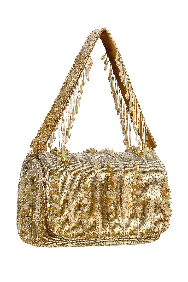 Gold & Silver Embroidered Flapover Clutch by Lovetobag at Pernia's Pop Up Shop