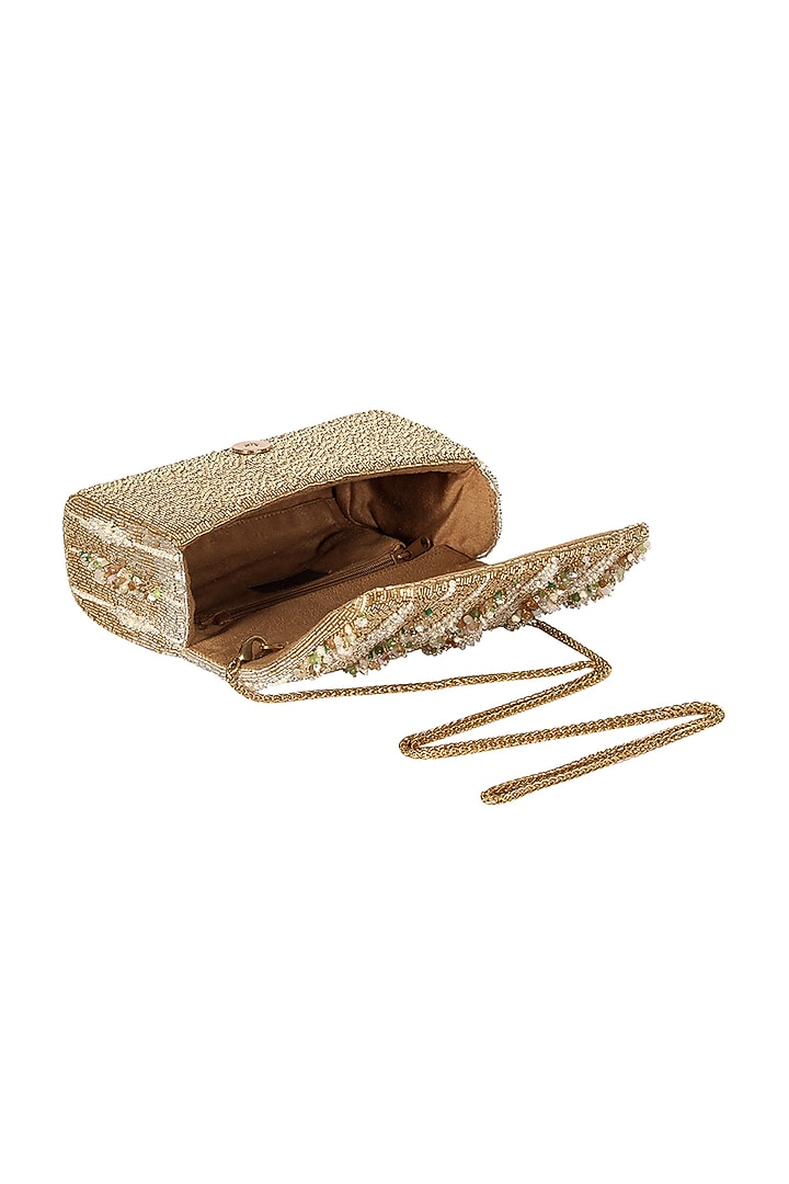 Gold & Silver Embroidered Flapover Clutch by Lovetobag at Pernia's Pop Up Shop