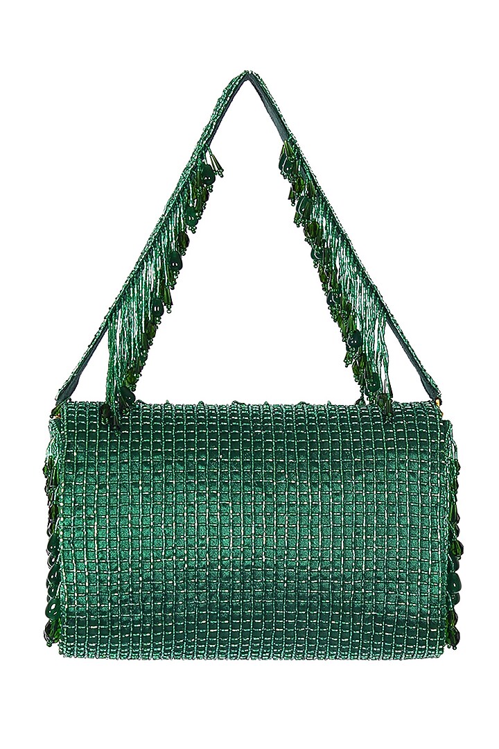 Emerald Green Hand Embroidered Pouch With Handle by Lovetobag at Pernia's Pop Up Shop