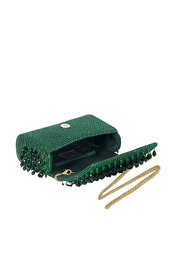 Emerald Green Hand Embroidered Pouch With Handle by Lovetobag at Pernia's Pop Up Shop