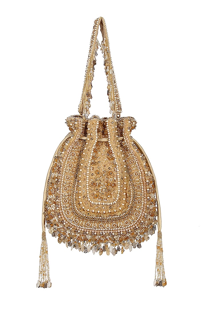 Gold & Silver Embroidered Potli With Handle by Lovetobag at Pernia's Pop Up Shop