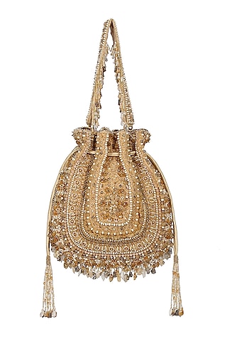 Gold & Silver Embroidered Potli With Handle by Lovetobag