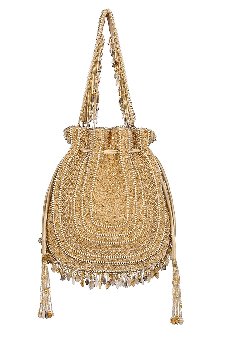 Gold & Silver Embroidered Potli With Handle by Lovetobag at Pernia's Pop Up Shop