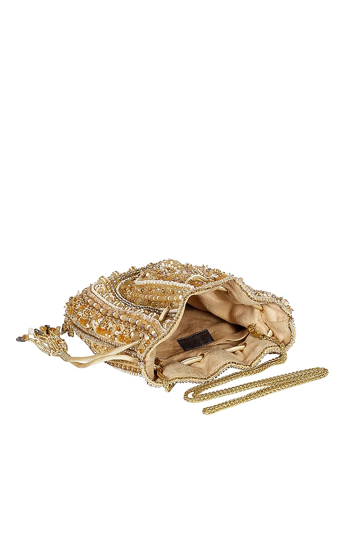 Gold & Silver Embroidered Potli With Handle by Lovetobag at Pernia's Pop Up Shop