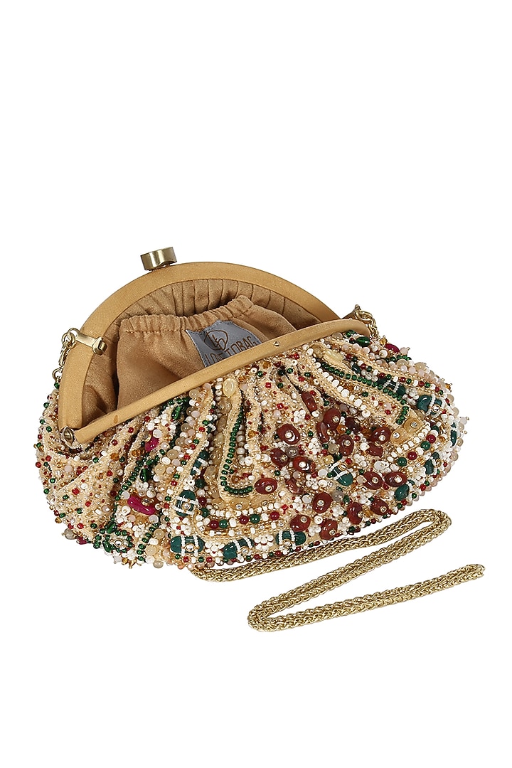Gold Embroidered Pouch With Handle by Lovetobag at Pernia's Pop Up Shop