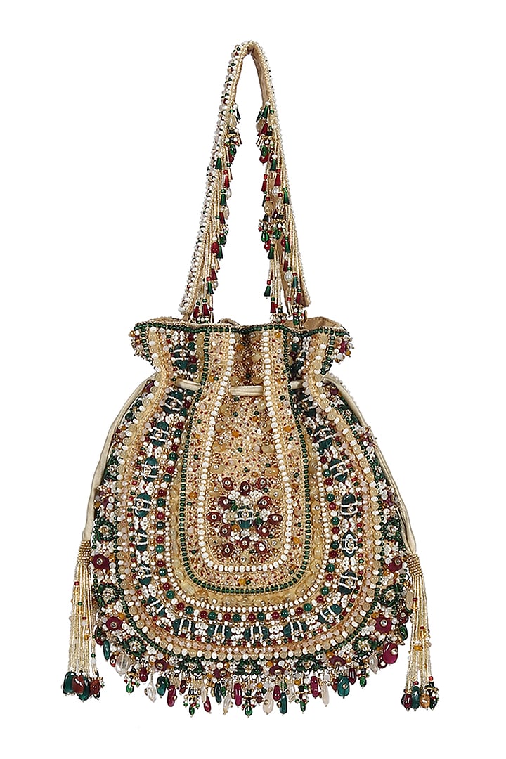 Ruby Emerald Embroidered Potli by Lovetobag