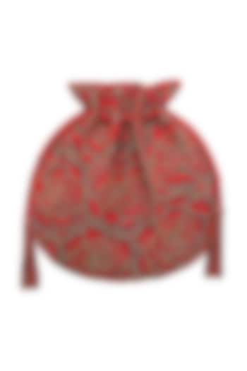 Carnelian Red Satin Hand Embroidered Potli by Lovetobag at Pernia's Pop Up Shop