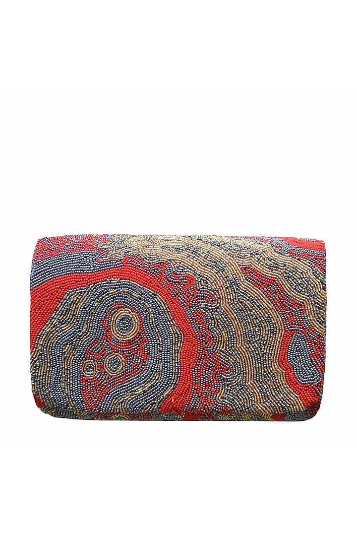 Carnelian Red Satin Hand Embroidered Flapover Clutch by Lovetobag at Pernia's Pop Up Shop