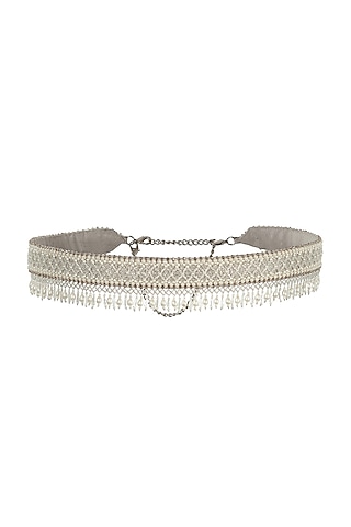 Silver Satin Hand Embroidered Waist Belt by Lovetobag