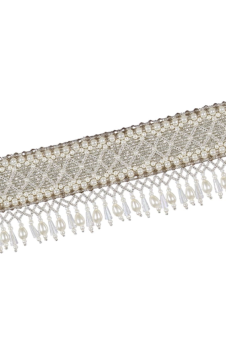 Silver Satin Hand Embroidered Waist Belt by Lovetobag at Pernia's Pop Up Shop