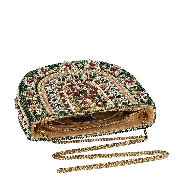 Gold & Emerald Green Embellished Clutch With Handle by Lovetobag at Pernia's Pop Up Shop