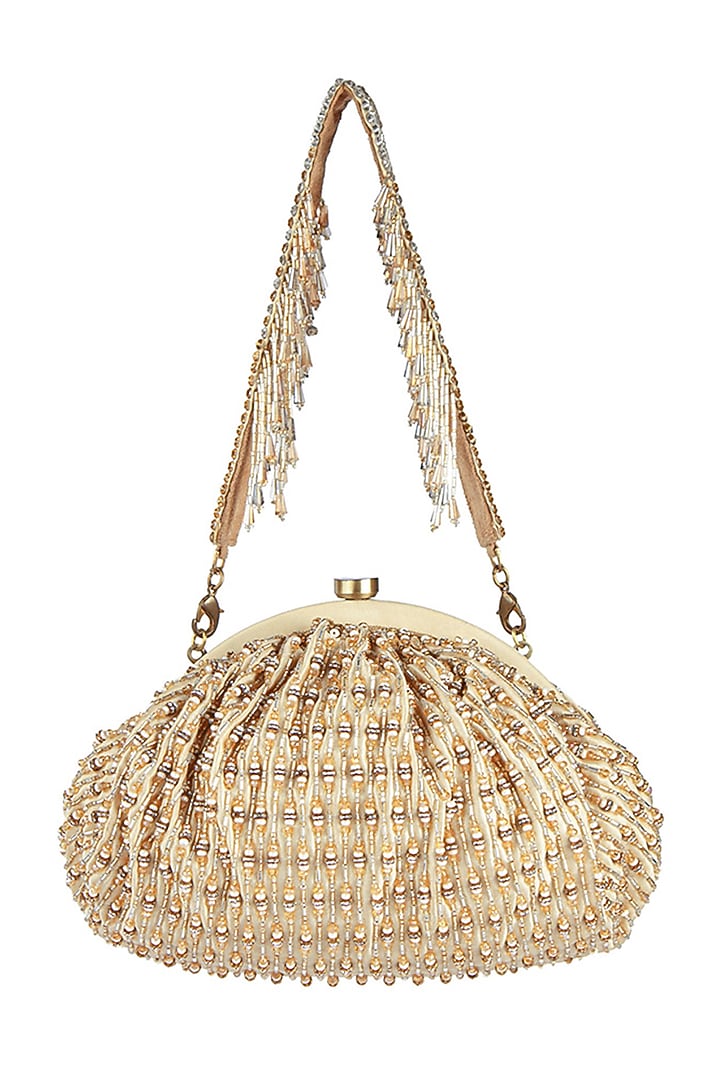 Gold Satin Crystal Embroidered Clutch by Lovetobag at Pernia's Pop Up Shop