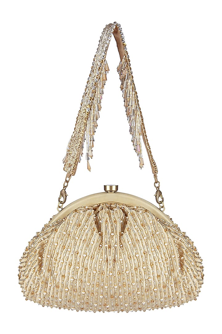 Gold Satin Crystal Embroidered Clutch by Lovetobag at Pernia's Pop Up Shop