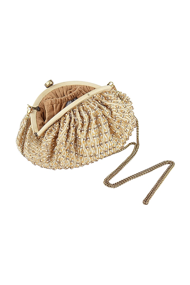 Gold Satin Crystal Embroidered Clutch by Lovetobag at Pernia's Pop Up Shop