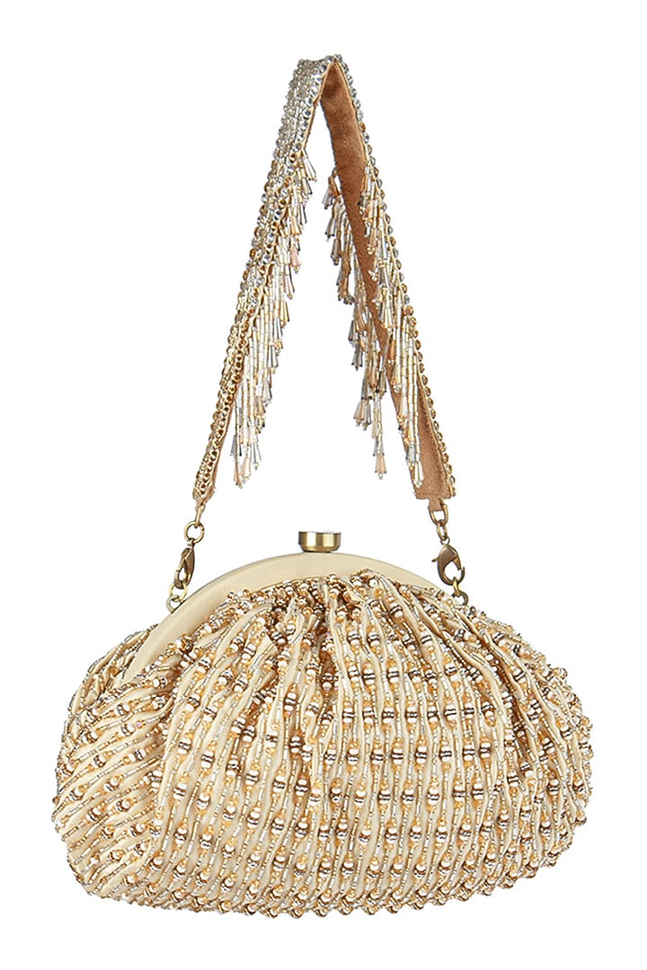 Gold Satin Crystal Embroidered Clutch by Lovetobag at Pernia's Pop Up Shop