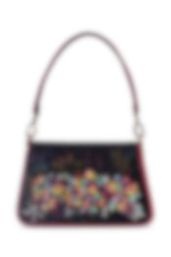 Black Georgette Floral Embellished Handbag by Lovetobag at Pernia's Pop Up Shop