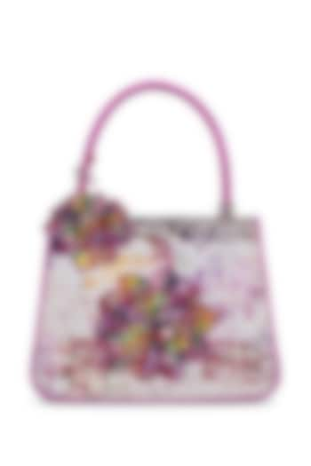 White Georgette Floral Embellished Mini Bag by Lovetobag at Pernia's Pop Up Shop