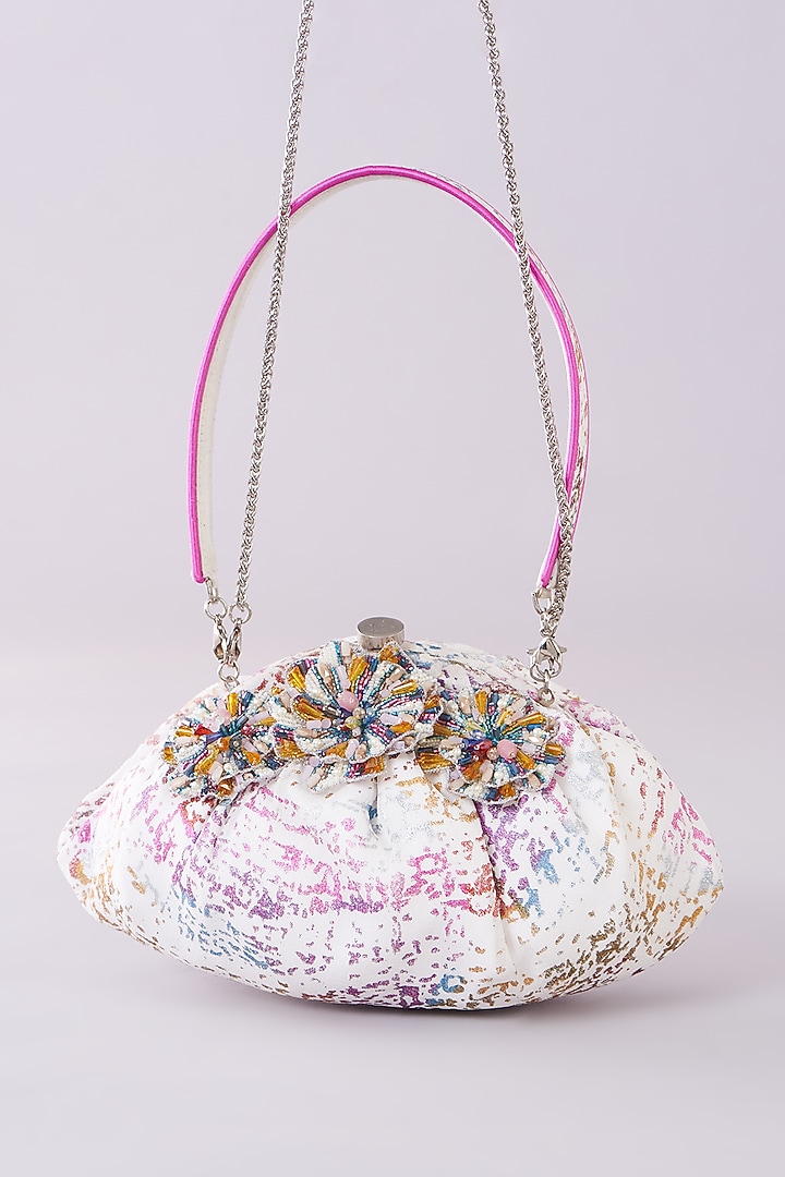 White Organza Embroidered Clutch by Lovetobag at Pernia's Pop Up Shop