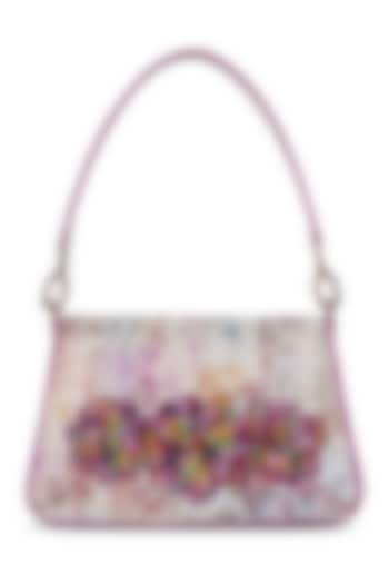 White Georgette Floral Beaded & Rhinestone Hand Work Trapezium Bag by Lovetobag at Pernia's Pop Up Shop