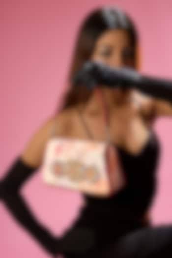 Peach Georgette Floral & Japanese Beads Embellished Trapezium Clutch by Lovetobag at Pernia's Pop Up Shop