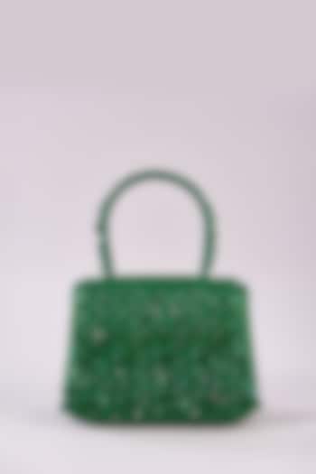 Emerald Green Satin Hand Embroidered Mini Bag by Lovetobag