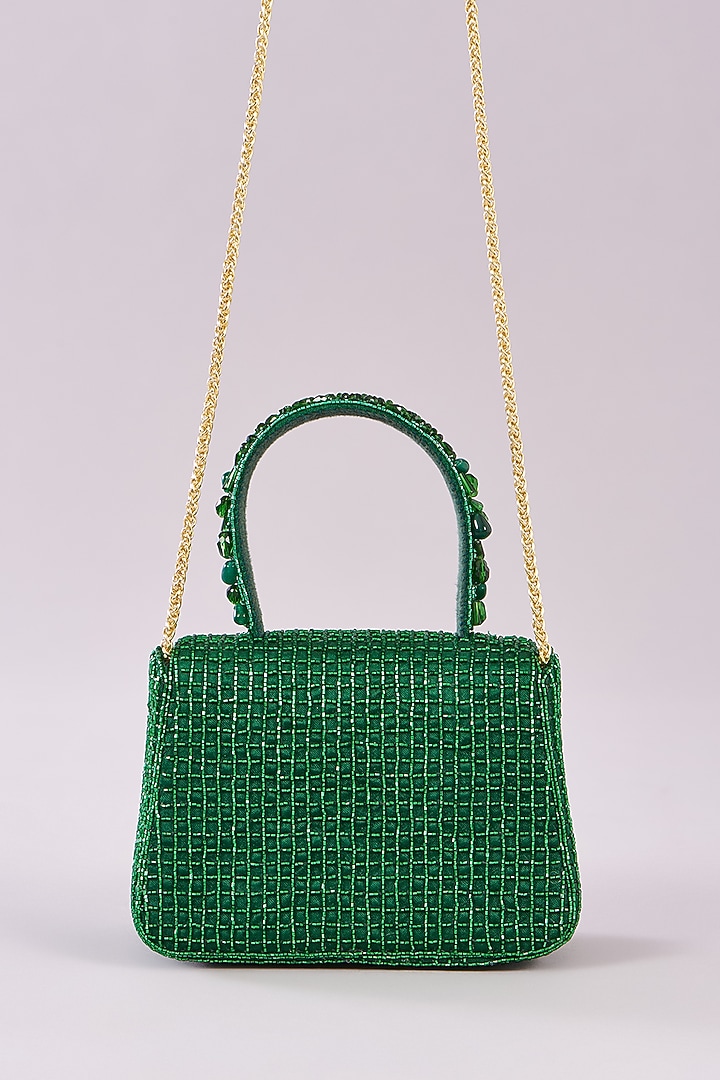 Emerald Green Satin Hand Embroidered Mini Bag by Lovetobag at Pernia's Pop Up Shop