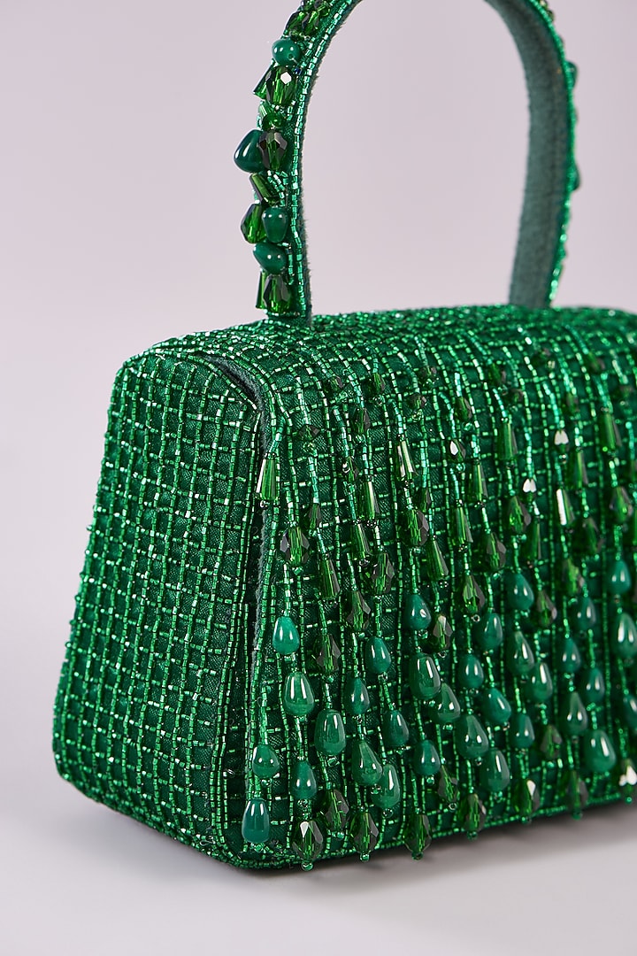 Emerald Green Satin Hand Embroidered Mini Bag by Lovetobag at Pernia's Pop Up Shop