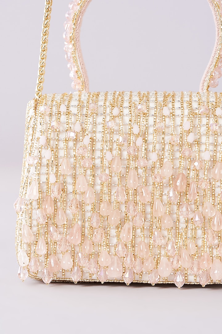 Rose Pink Quartz Satin Hand Embroidered Clutch by Lovetobag at Pernia's Pop Up Shop
