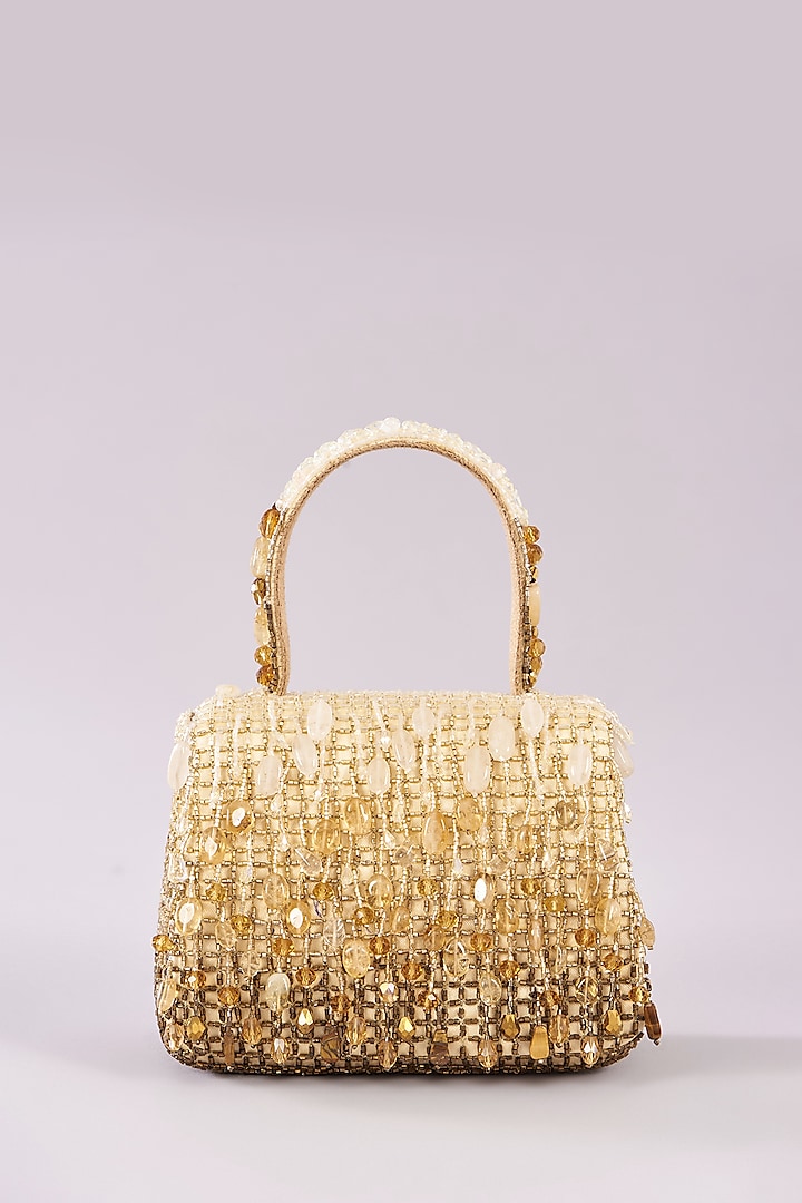 Peerless Gold Satin Hand Embroidered Mini Bag by Lovetobag