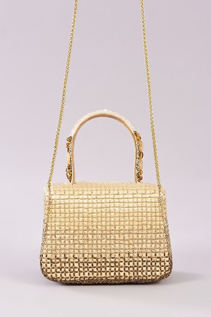Peerless Gold Satin Hand Embroidered Mini Bag by Lovetobag at Pernia's Pop Up Shop