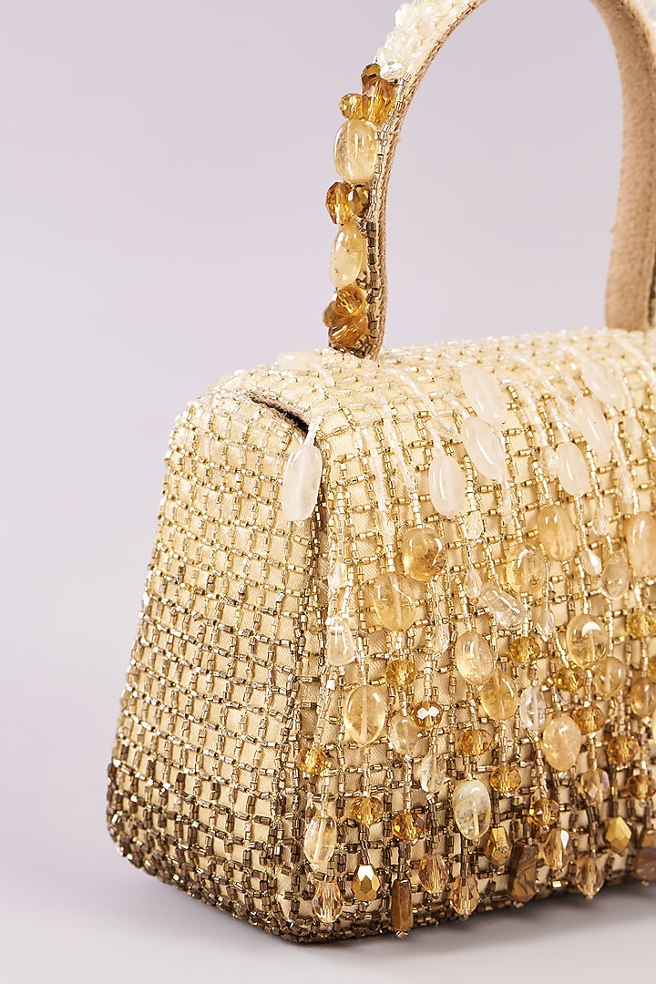 Peerless Gold Satin Hand Embroidered Mini Bag by Lovetobag at Pernia's Pop Up Shop