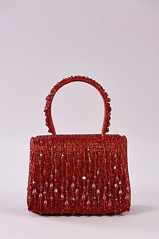 Carnelian Red Satin Hand Embroidered Mini Bag by Lovetobag
