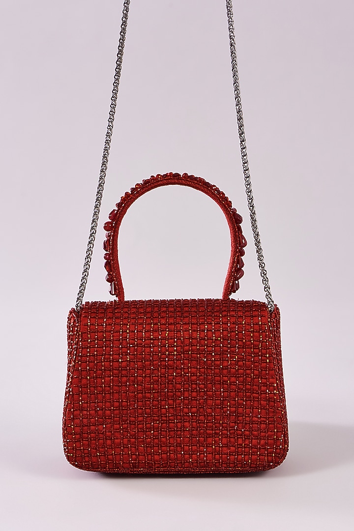 Carnelian Red Satin Hand Embroidered Mini Bag by Lovetobag at Pernia's Pop Up Shop