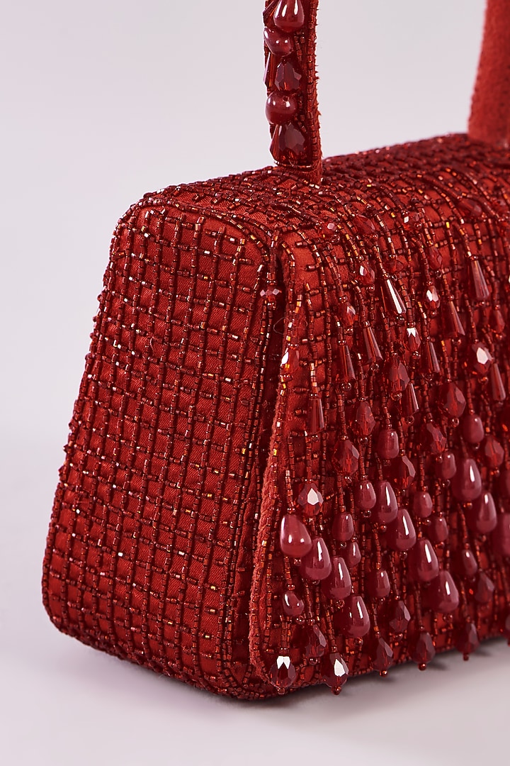 Carnelian Red Satin Hand Embroidered Mini Bag by Lovetobag at Pernia's Pop Up Shop