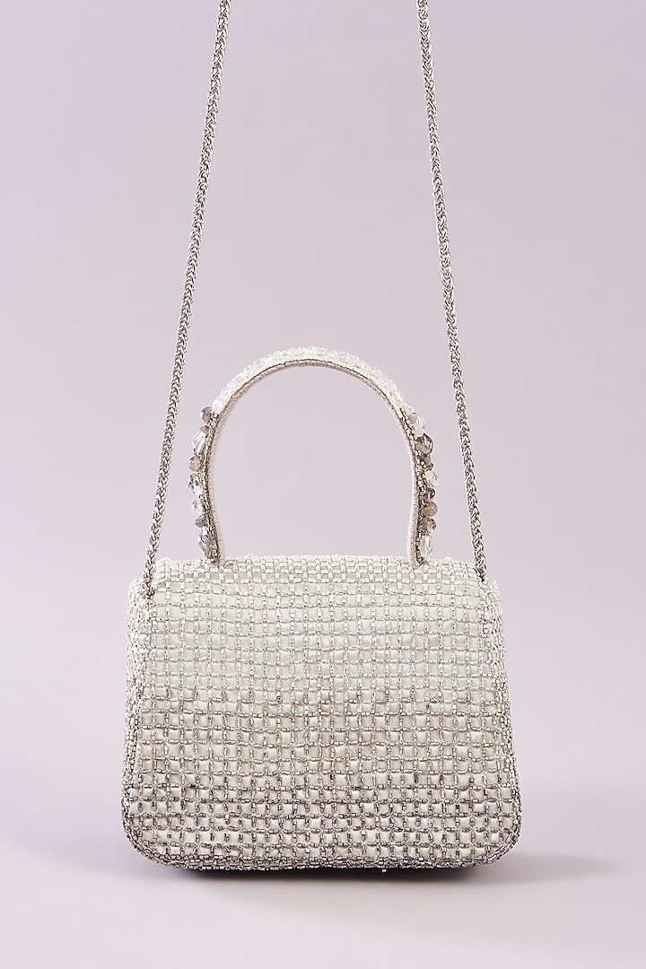 Ivory Satin Hand Embroidered Mini Bag by Lovetobag at Pernia's Pop Up Shop